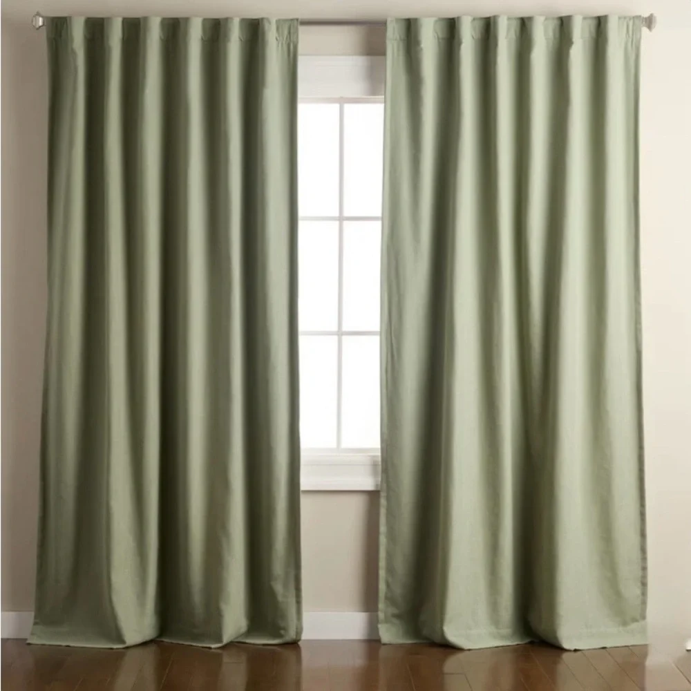 Town & Country Luxe ARLO Sage Green Linen - Look Blackout Curtain Panels 50x108”